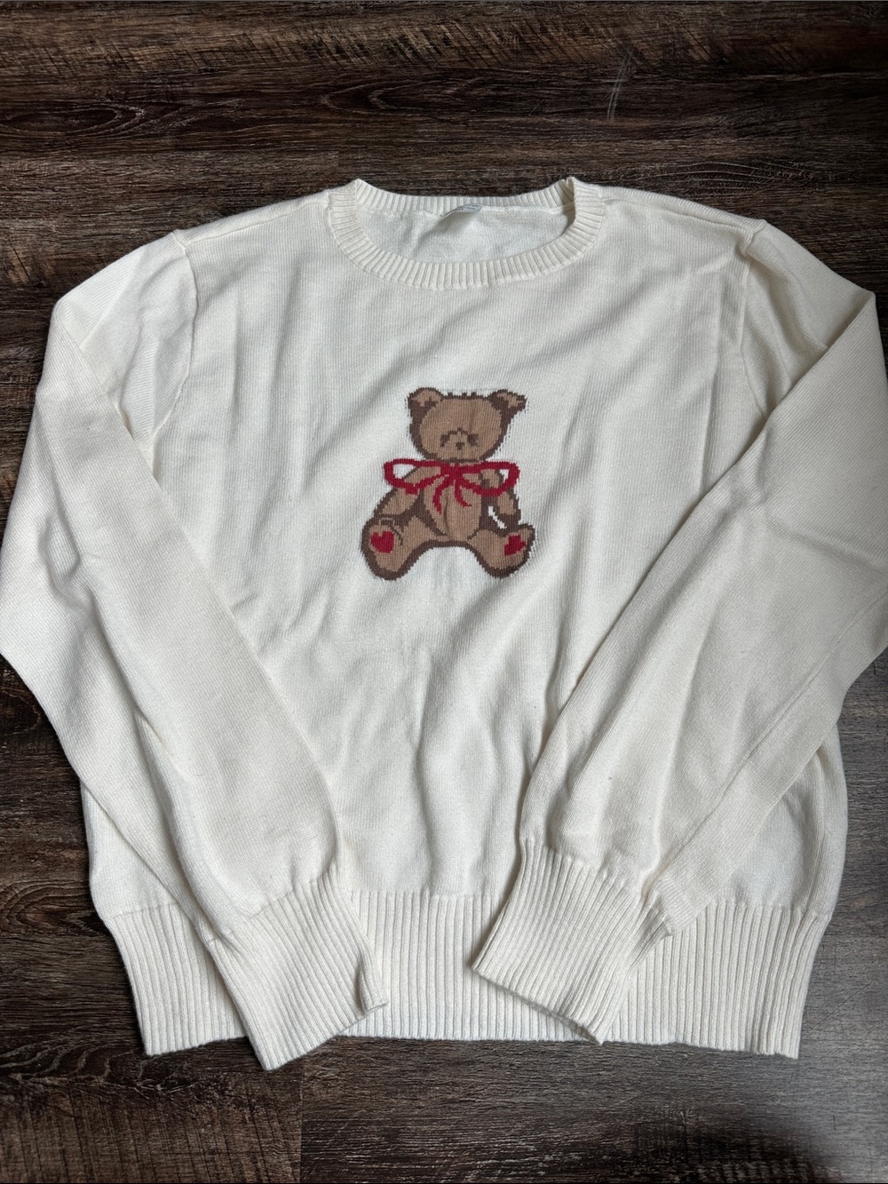 abercrombie kids Cream Sweater with Teddy Bear Motif